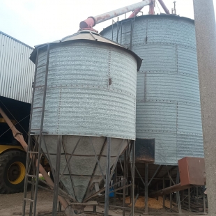 PLANTA DE SILOS DESARMADA, COMPUESTA POR 2 SILOS AEREOS DE 60 T C/U, 1 SILO DE 90 T CONO SUSPENDIDO MARCA FADESI Y 1 SILO DE 12 T CON CONO A 45°, TODOS CON SINFINES CARGADORES Y DISTRIBUIDORES ENTRE SI.